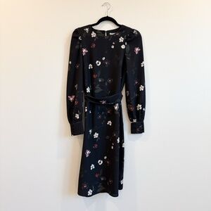 H&M - Long Sleeve Midi Floral Black Dress